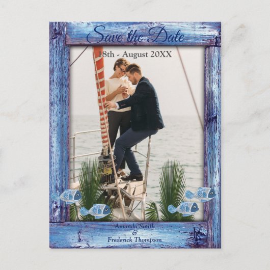 Marine - Blauer Texturierter Wald und Fisch Speich Ankündigungspostkarte (Vorderseite)