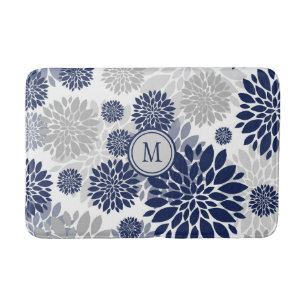 Marine-blaues Grau-Blumen-Grafik-Muster Badematte