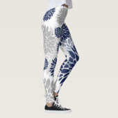 Marine-blaues Grau-Blumen-Muster Leggings (Rechts)