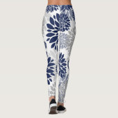 Marine-blaues Grau-Blumen-Muster Leggings (Rückseite)