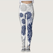 Marine-blaues Grau-Blumen-Muster Leggings (Vorderseite)