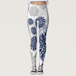 Marine-blaues Grau-Blumen-Muster Leggings
