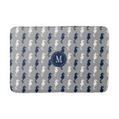 Marine-blaues Grau-Seepferd-Muster-Monogramm Badematte (Vorderseite)