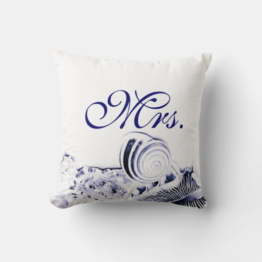 Marine-BlauSeashells Herr u. Frau Pillow Set von Kissen (Vorderseite)