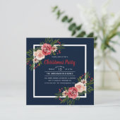 Marine-Blauwatercolor-BlumenweihnachtsParty Einladung (Stehend Vorderseite)