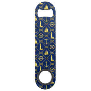 Marine Blue and Gold Nautic Maritime Sailboat Speed Flaschenöffner