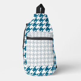 MARINE BLUE AND PALE GRAY HERRINGBONE PATTER CROSSBODY BAG
