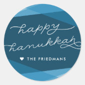 Marine Blue Geo Script | Happy Hanukkah Runder Aufkleber (Vorderseite)