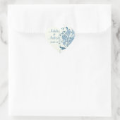 Marine Blue Ivory Floral Wedding Heart Stickers (Tasche)