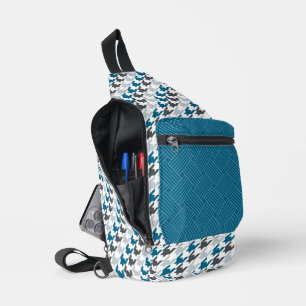 MARINE BLUE LIGHT & DARK GRAU HERRINGBONE & WEAVE CROSSBODY BAG