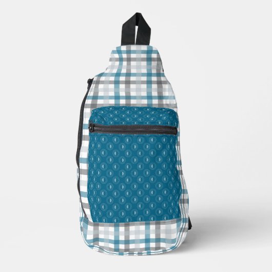 MARINE BLUE LIGHT & DARK GRAU KARIERT PATTERN CROSSBODY BAG (Vorderseite)