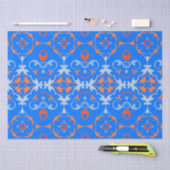 Marine Blue Orange Ethnic Boho Damask Muster Seidenpapier (Handwerk)