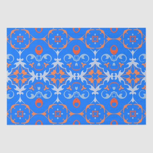 Marine Blue Orange Ethnic Boho Damask Muster Seidenpapier (Vorderseite)
