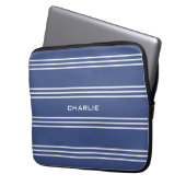 Marine Blue Stripes benutzerdefinierte Monogramm-L Laptopschutzhülle (Vorderseite Links)