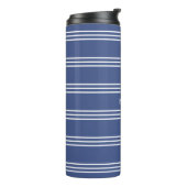 Marine Blue Stripes benutzerdefinierter Monogramm- Thermosbecher (Nach links gedreht)