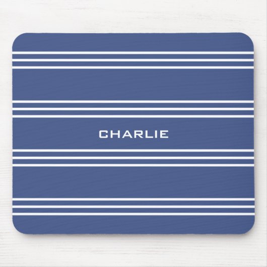 Marine Blue Stripes benutzerdefiniertes Monogramm- Mousepad (Vorne)