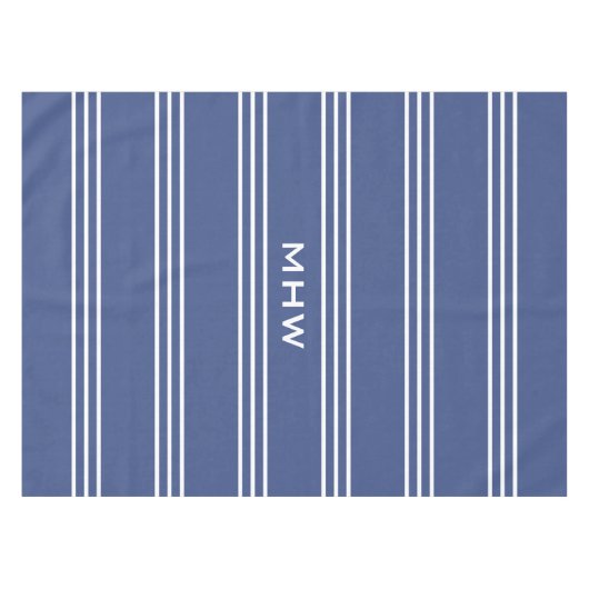 Marine Blue Stripes kundenspezifische Tischdecken (Vorderseite (Horizontal))
