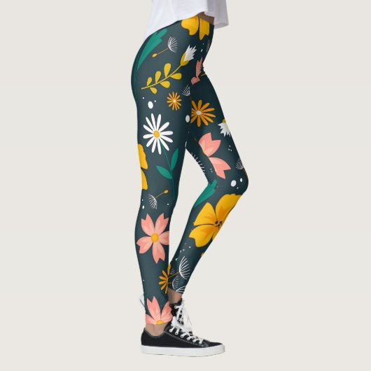 Marine Blumen-Garten Whimsical Frühlingsmuster Leggings (Rechts)