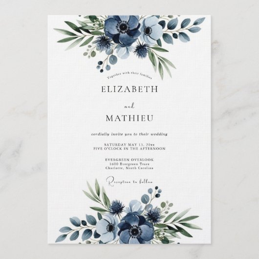 Marine Blumen Hochzeit Einladung (Vorderseite)