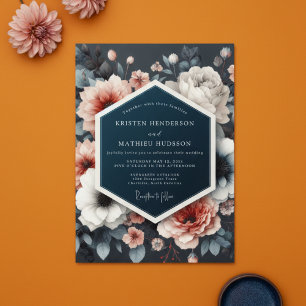 Marine Blumen Üppige Romantische Hochzeit Einladung