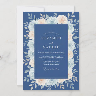 Marine Blumenreiche Romantische Hochzeit Einladung