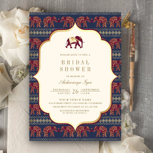 Marine Burgund Rot Gold Elefant Indische Brautpart Einladung