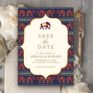 Marine Burgund Rot Gold Elefant Indische Hochzeits Save The Date
