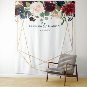 Marine Burgunder Blumen Hochzeitsdekoration Hinter Wandteppich