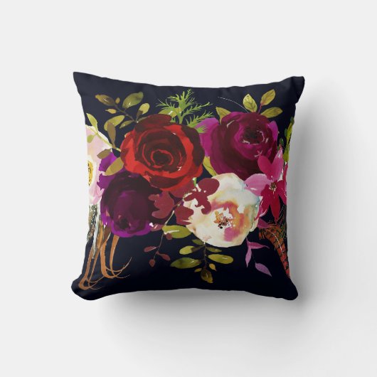 Marine Burgundy Marsala Rustic Bohemisch Floral Kissen (Vorderseite)