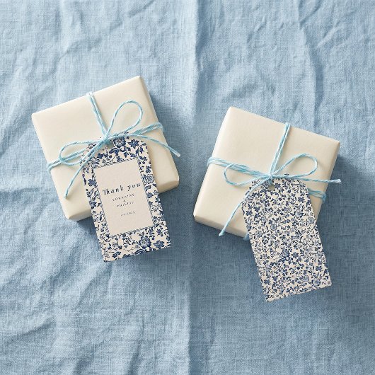 Marine-Chinoiserie-Blumen-Hochzeit-Danke Geschenkanhänger