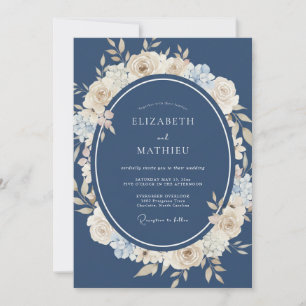 Marine-Creme-Blüten-Hochzeit Einladung