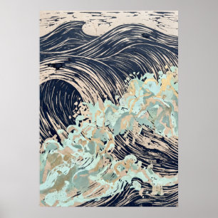 Marine-Creme-Ozeanwellenplakat Poster