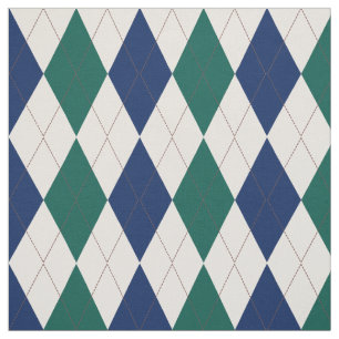 Marine-, Creme-und Waldgrün-Rauten-Muster Stoff