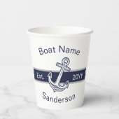 Marine Custom Nautic Anchor Ocean Navy Blue Pappbecher (Rückseite)