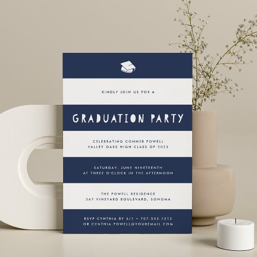 Marine | Cutout Stripe Graduation Party Einladung