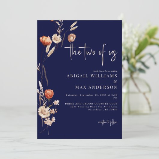 Marine Die beiden von uns Boho Hochzeit Einladung (Stehend Vorderseite)