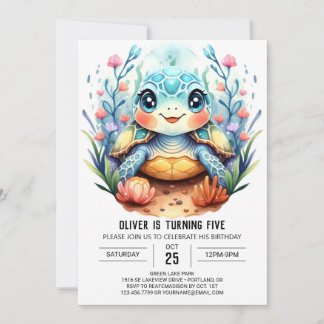 Marine Digital Chic Turtle Boy Geburtstag Einladung