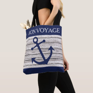 Marine dunkelblaue Anker auf Holz Muster Tasche