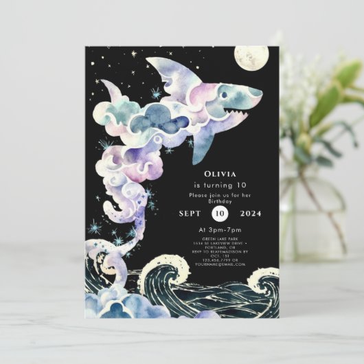 Marine Editable Simple Shark Birthday Einladung (Stehend Vorderseite)