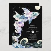 Marine Editable Simple Shark Birthday Einladung (Vorne/Hinten)