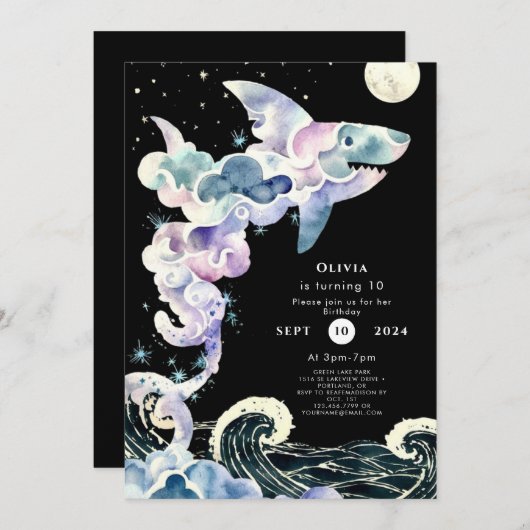 Marine Editable Simple Shark Birthday Einladung (Vorne/Hinten)