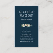 Marine-Frühling erröten BlumenKranz-Monogramm Visitenkarte (Rückseite)