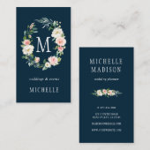 Marine-Frühling erröten BlumenKranz-Monogramm Visitenkarte (Vorne/Hinten)