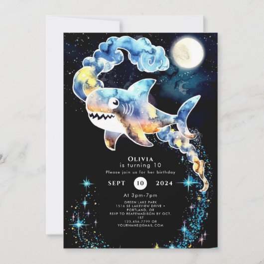 Marine Fun Blue Shark Geburtstag Einladung (Vorderseite)