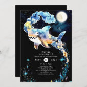 Marine Fun Blue Shark Geburtstag Einladung (Vorne/Hinten)