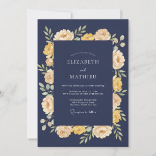 Marine-Gelb-Blumen-Hochzeit Romantik Einladung