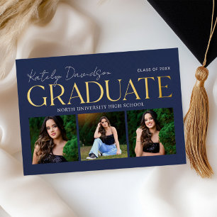 Marine-Gold-Absolventen-Foto-Collage-Absolventenfe Folieneinladung