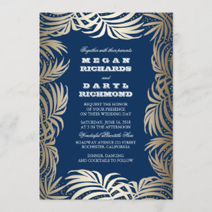 Marine - Gold Glitzer Palm Leaf Beach Hochzeit Einladung