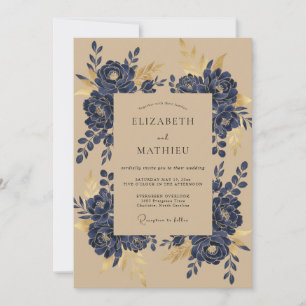 Marine-Gold-Magnolie-Hochzeit Einladung