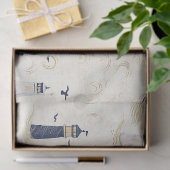 Marine-Gold-Nautisches Leuchtturm-Küstenmuster Seidenpapier (Geschenk)